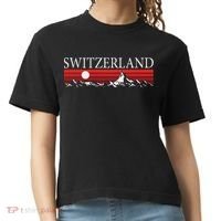Swiss Alps And Red Sunset Switzerland Mountains Comfort Colors Boxy T-Shirt thumb 0