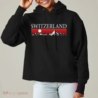 Swiss Alps And Red Sunset Switzerland Mountains Ladies Heavyweight Boxy Pullover Hoodie thumb 0