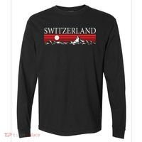 Swiss Alps And Red Sunset Switzerland Mountains Comfort Colors Heavyweight Long Sleeve T-Shirt thumb 0