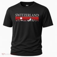 Swiss Alps And Red Sunset Switzerland Mountains Cooling Performance Crew T-Shirt thumb 0