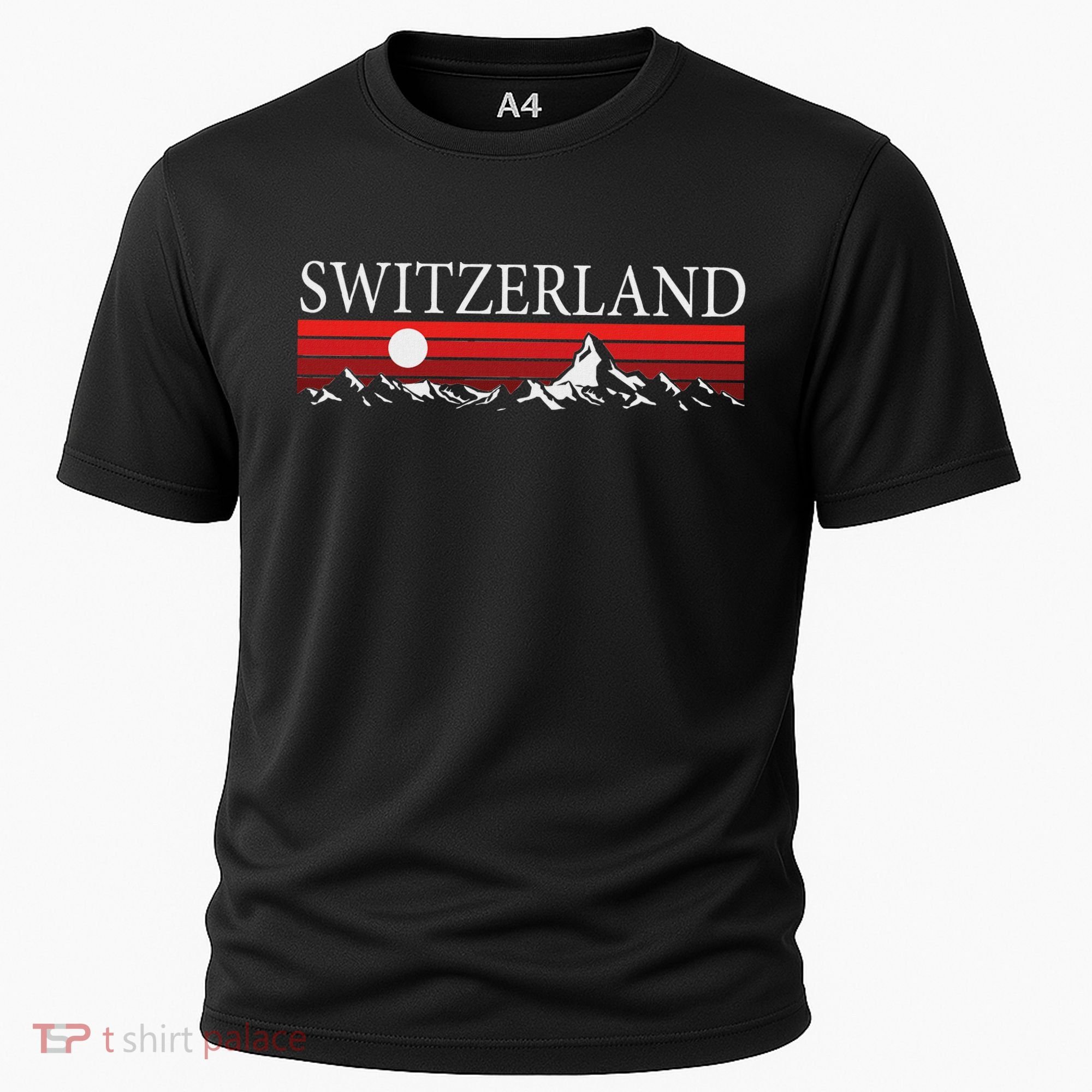 Swiss Alps And Red Sunset Switzerland Mountains Cooling Performance Crew T-Shirt