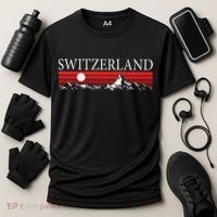 Swiss Alps And Red Sunset Switzerland Mountains Cooling Performance Crew T-Shirt thumb 3