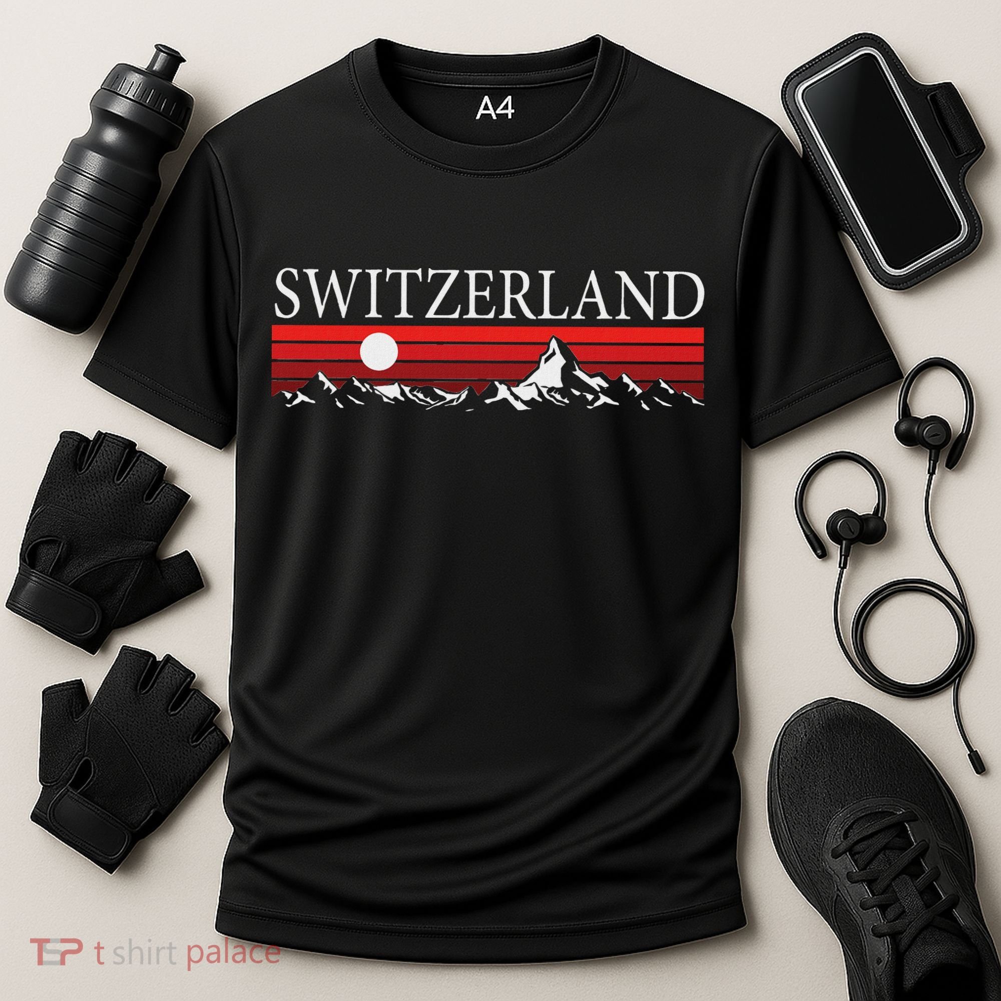 Swiss Alps And Red Sunset Switzerland Mountains Cooling Performance Crew T-Shirt