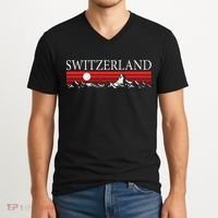 Swiss Alps And Red Sunset Switzerland Mountains V-Neck T-Shirt thumb 2