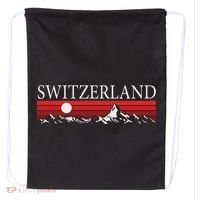 Swiss Alps And Red Sunset Switzerland Mountains Drawstring Bag thumb 0
