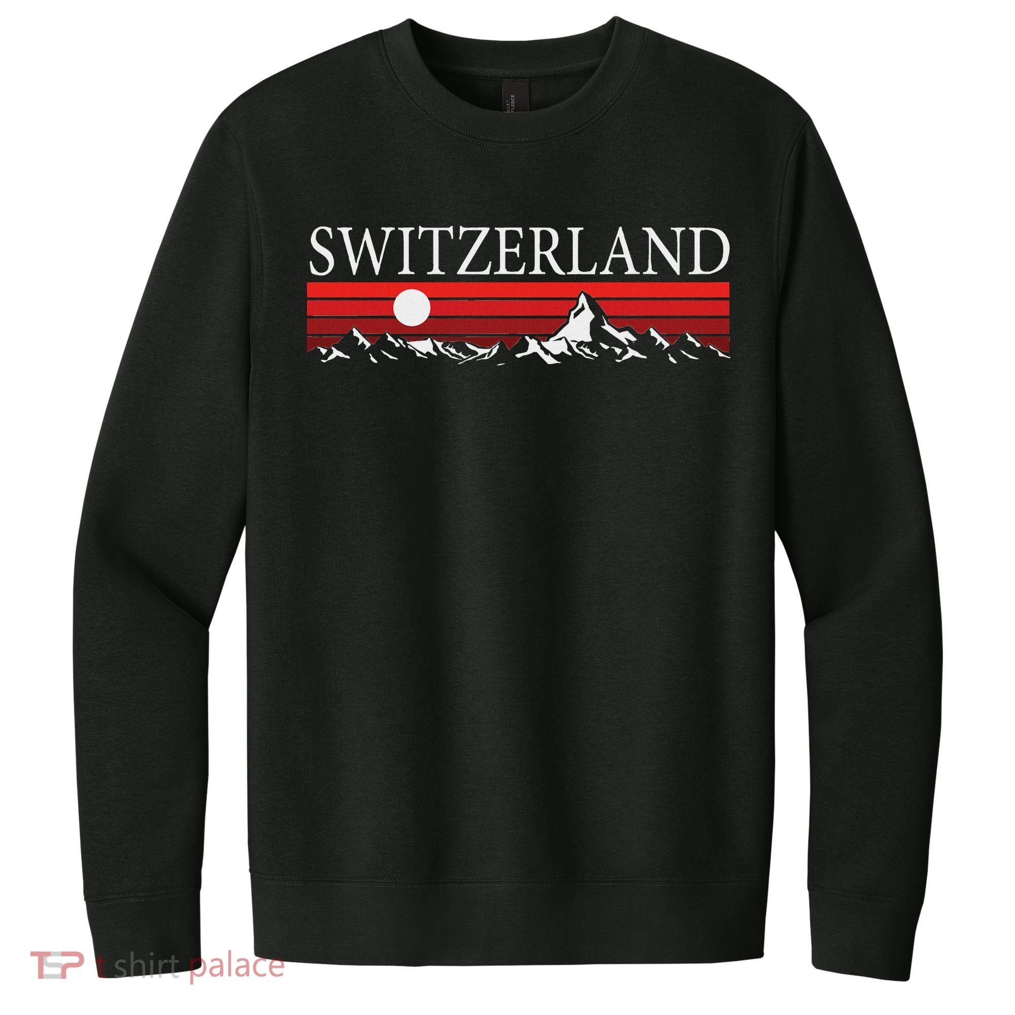 Swiss Alps And Red Sunset Switzerland Mountains V.I.T. Fleece Crew Sweatshirt
