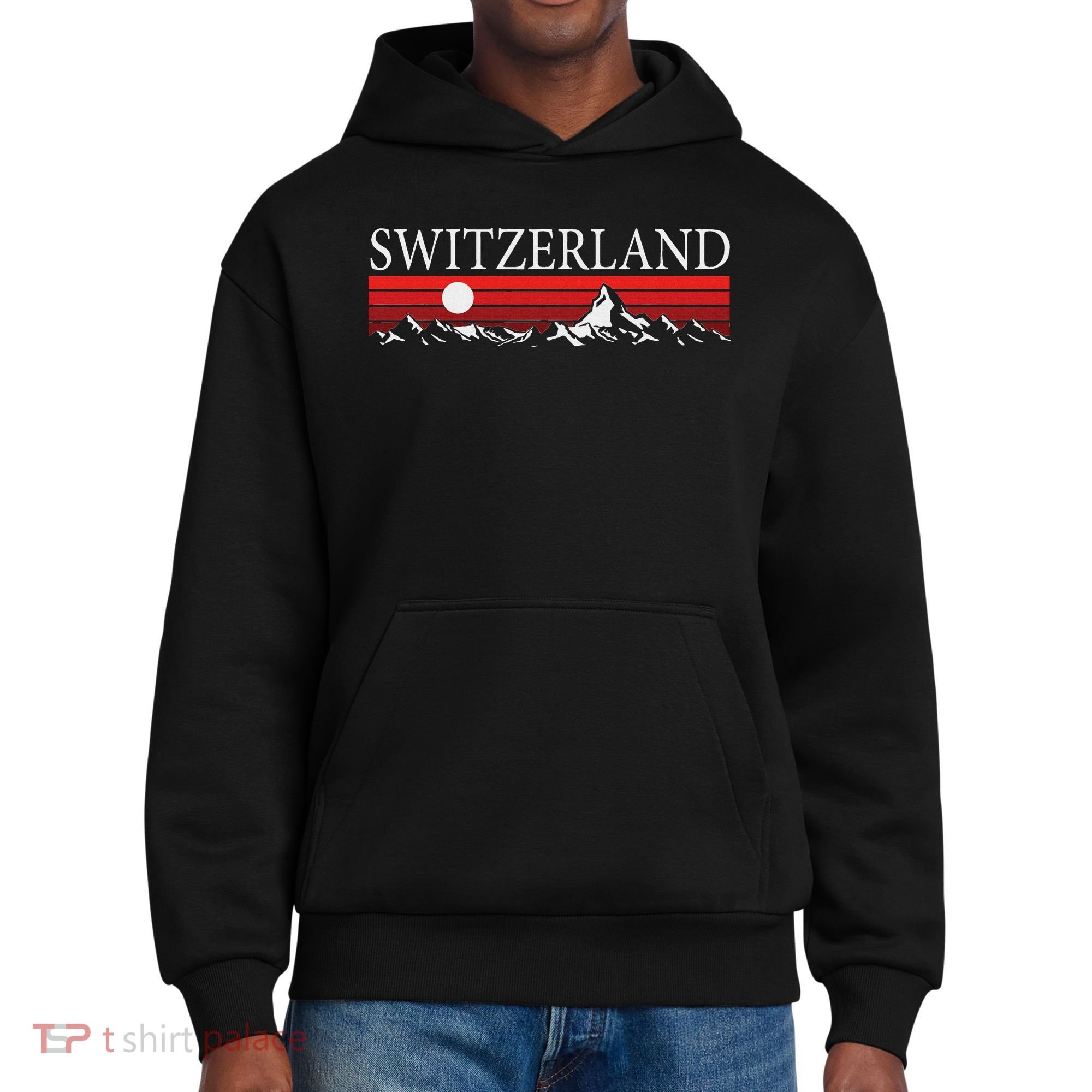 Swiss Alps And Red Sunset Switzerland Mountains District V.I.T. Heavyweight Hoodie