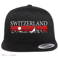 Swiss Alps And Red Sunset Switzerland Mountains Flat Bill Trucker Hat thumb 0