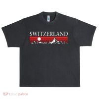 Swiss Alps And Red Sunset Switzerland Mountains Urban Oversized Heavyweight T-Shirt thumb 0
