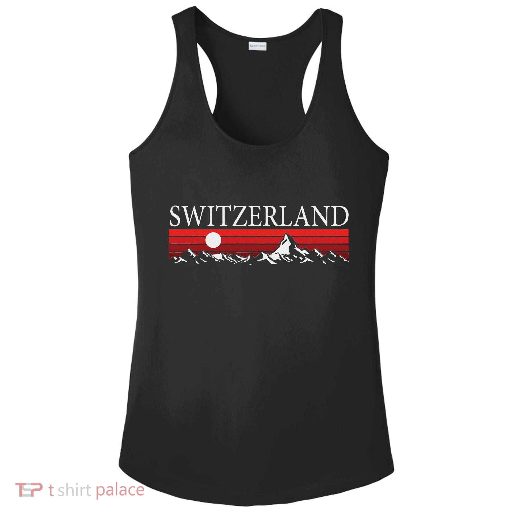 Swiss Alps And Red Sunset Switzerland Mountains Ladies PosiCharge Competitor Racerback Tank