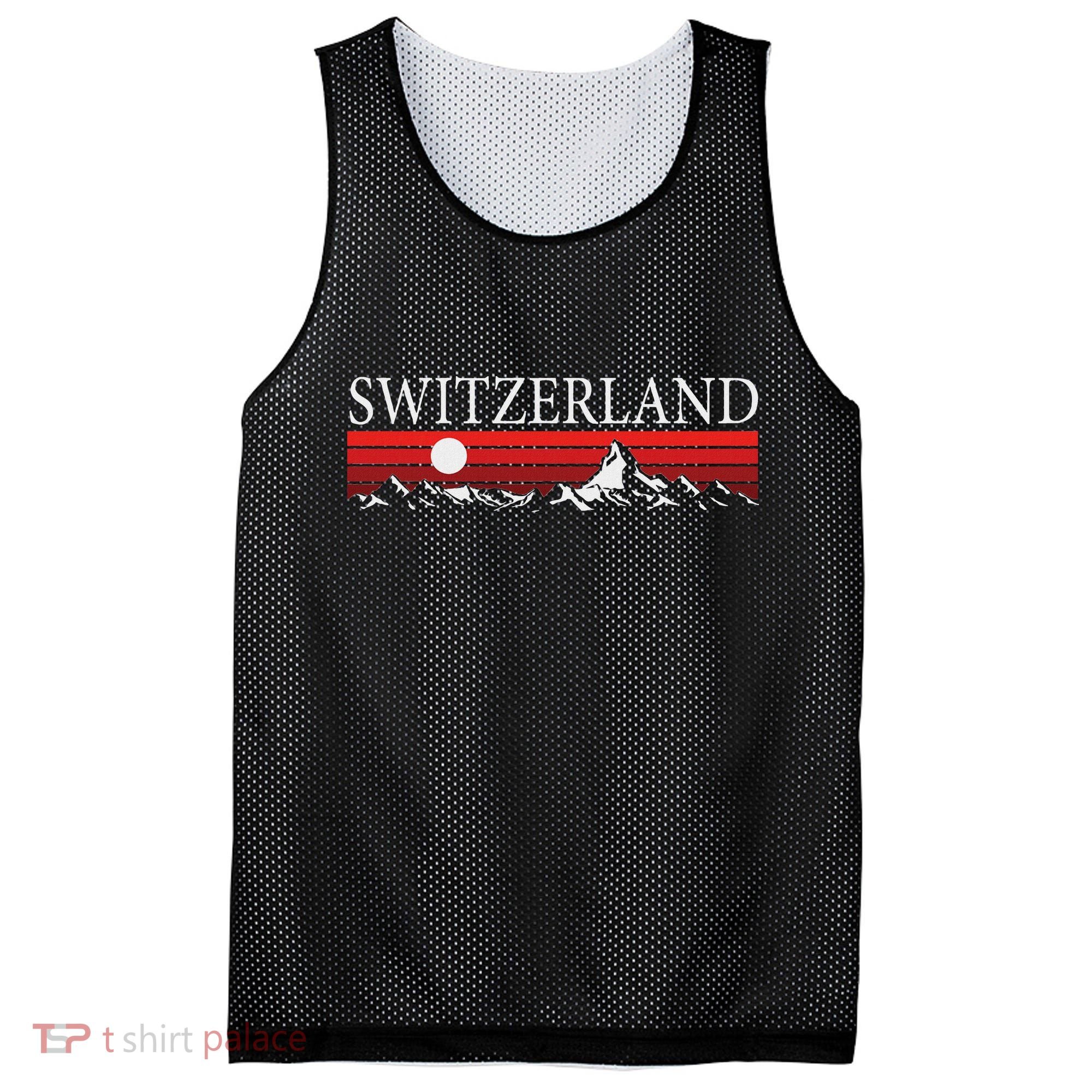 Swiss Alps And Red Sunset Switzerland Mountains Mesh Reversible Basketball Jersey Tank