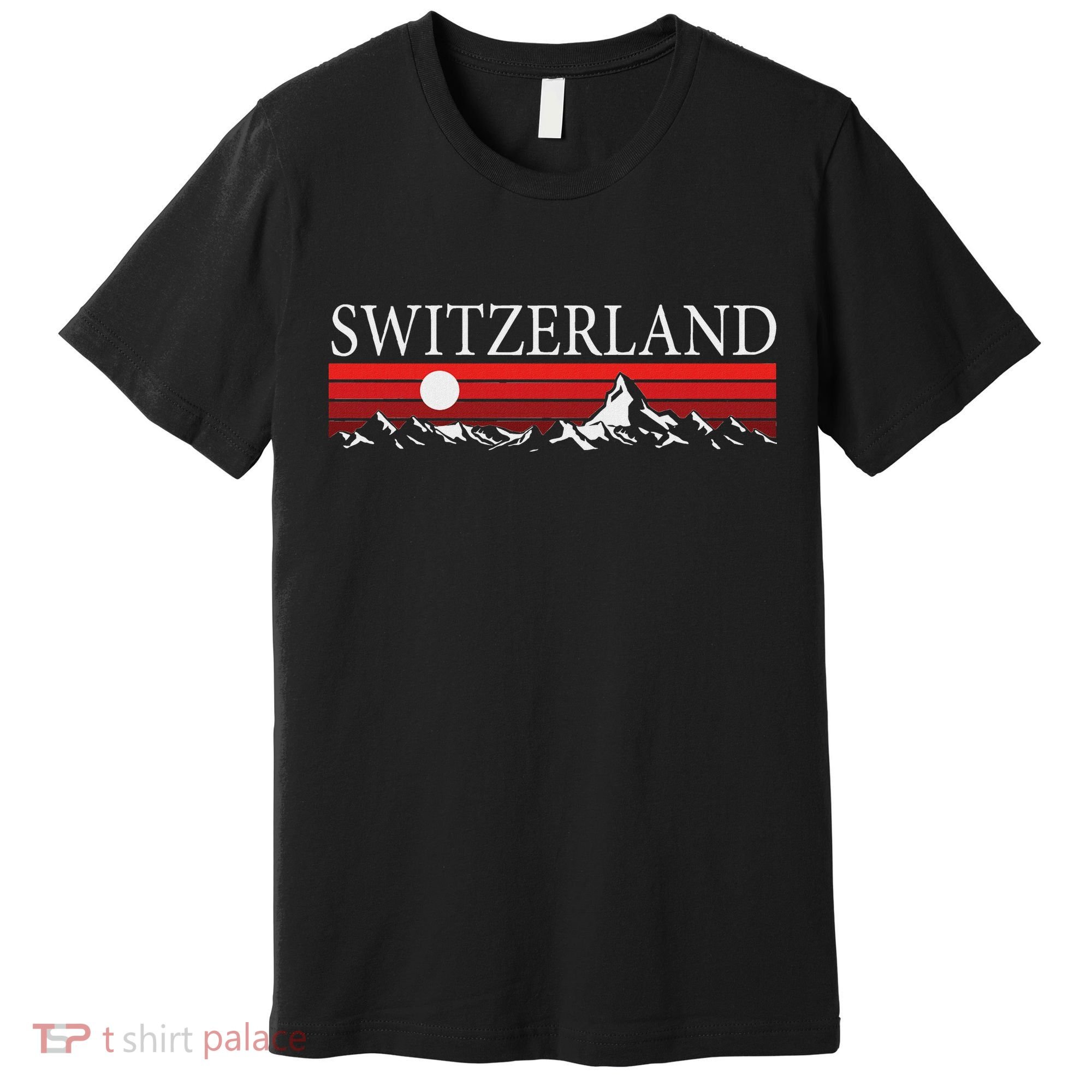Swiss Alps And Red Sunset Switzerland Mountains Premium T-Shirt