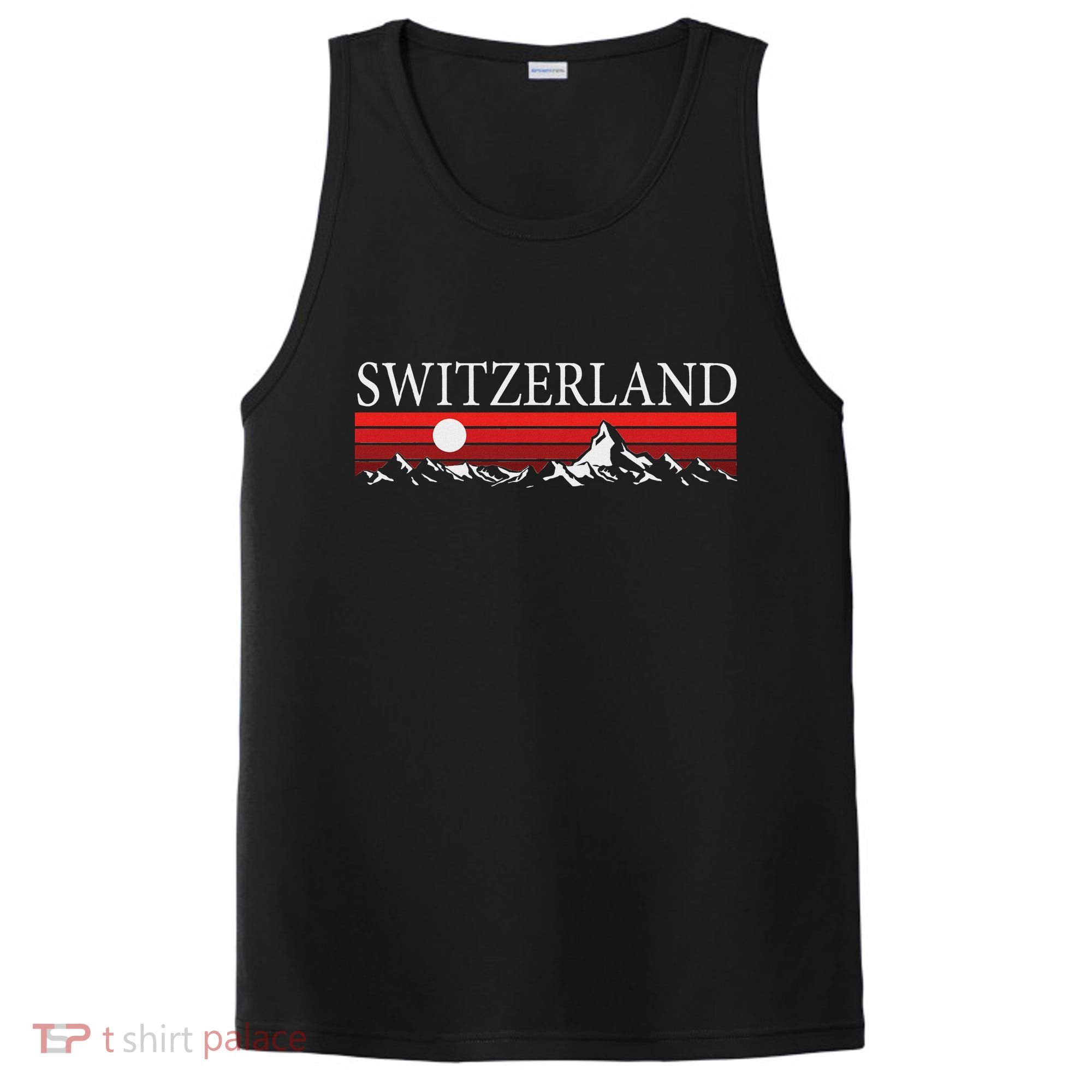 Swiss Alps And Red Sunset Switzerland Mountains PosiCharge Competitor Tank