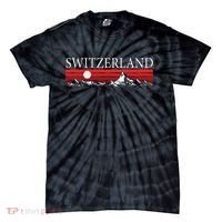 Swiss Alps And Red Sunset Switzerland Mountains Tie-Dye T-Shirt thumb 0