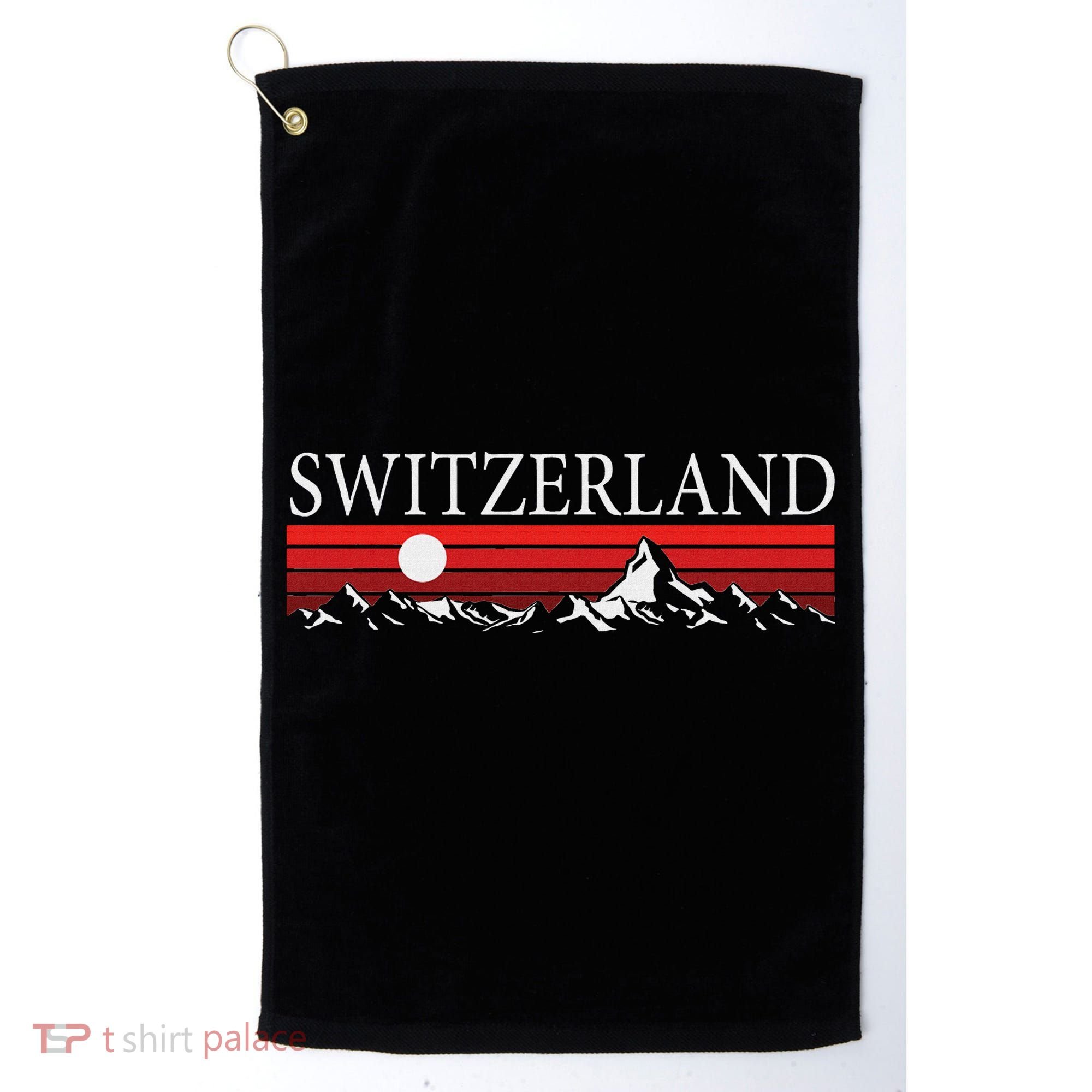 Swiss Alps And Red Sunset Switzerland Mountains Golf Towel