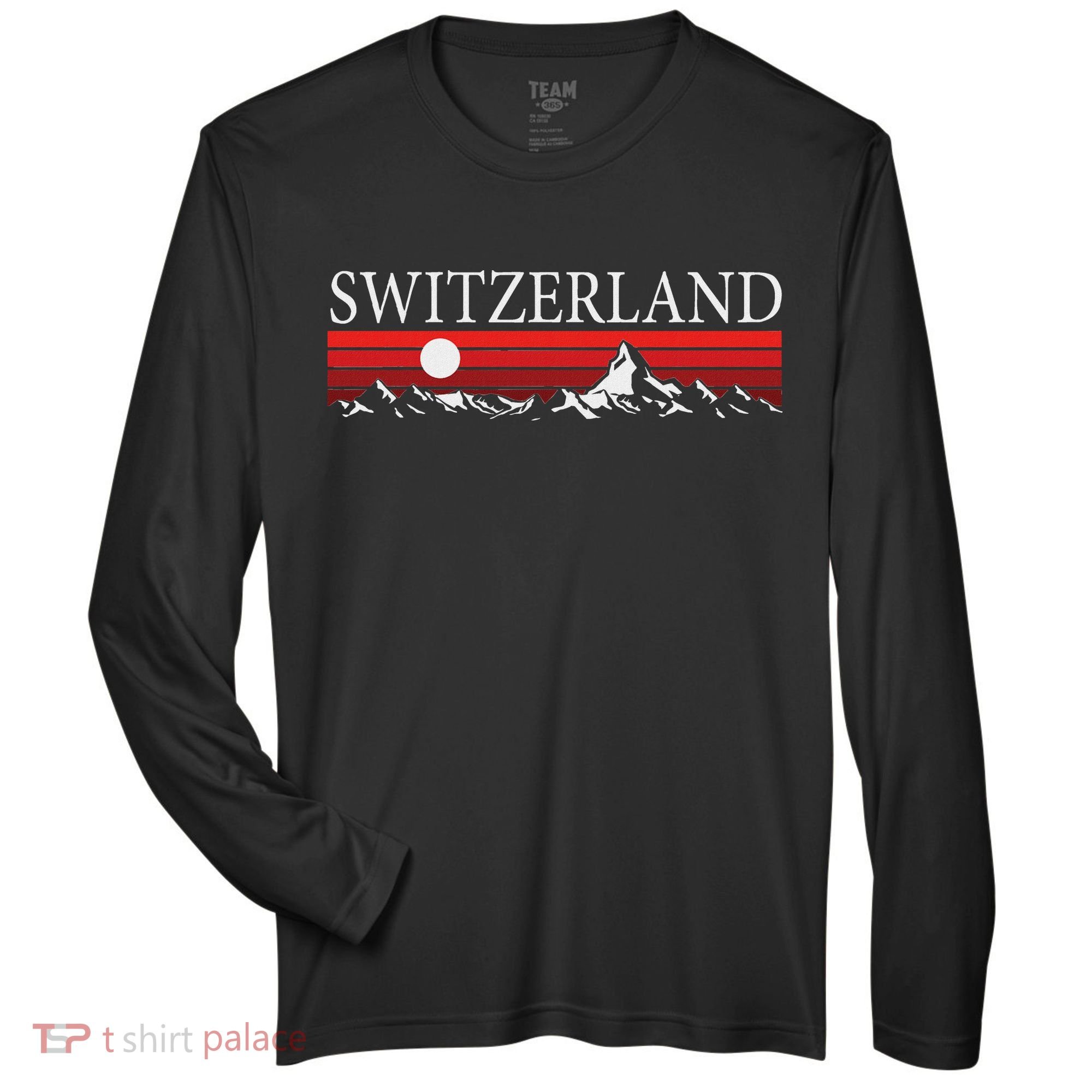 Swiss Alps And Red Sunset Switzerland Mountains Zone Performance Long-Sleeve T-Shirt