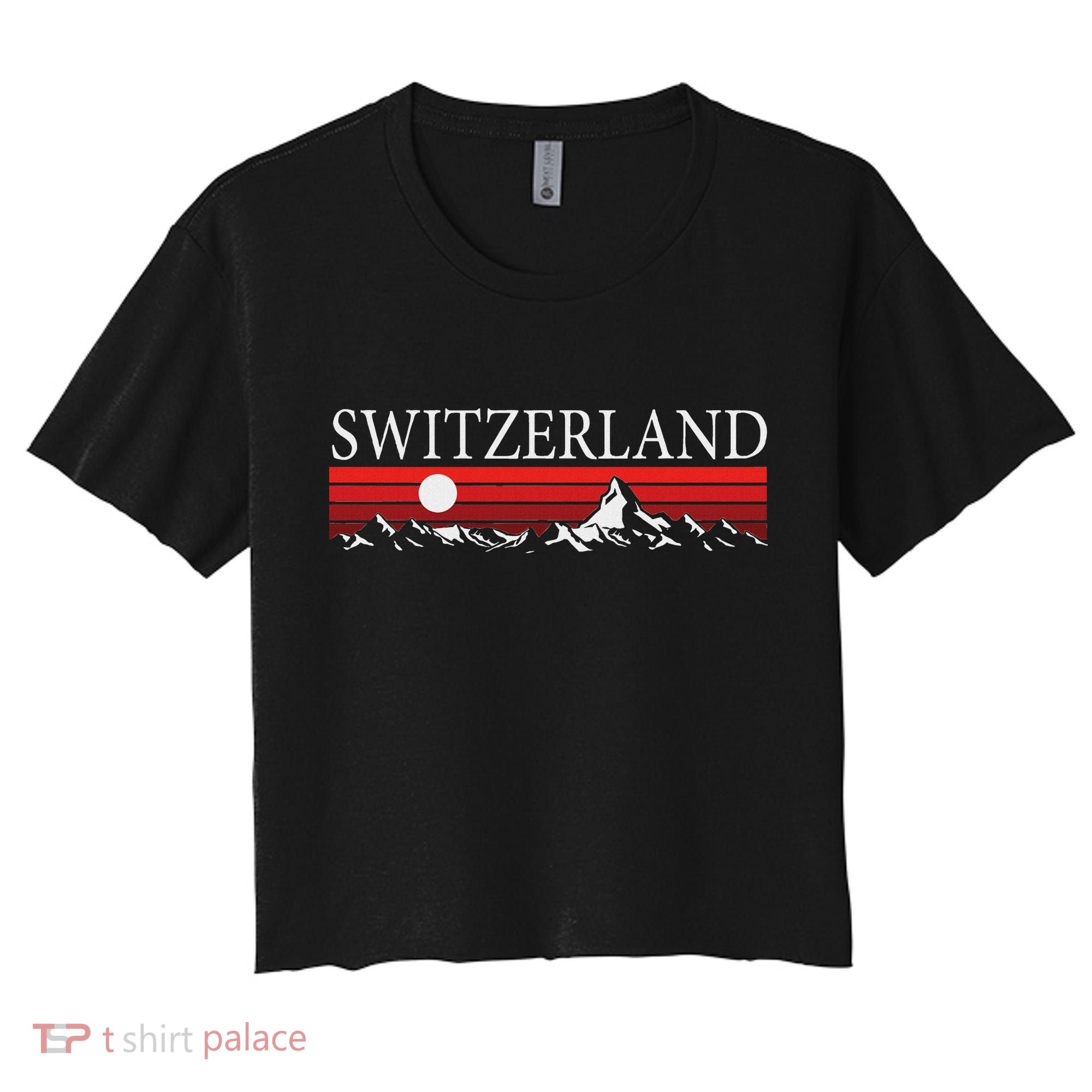Swiss Alps And Red Sunset Switzerland Mountains Women's Crop Top Tee