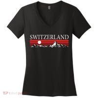Swiss Alps And Red Sunset Switzerland Mountains Women's V-Neck T-Shirt thumb 0