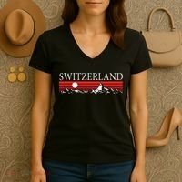Swiss Alps And Red Sunset Switzerland Mountains Women's V-Neck T-Shirt thumb 3