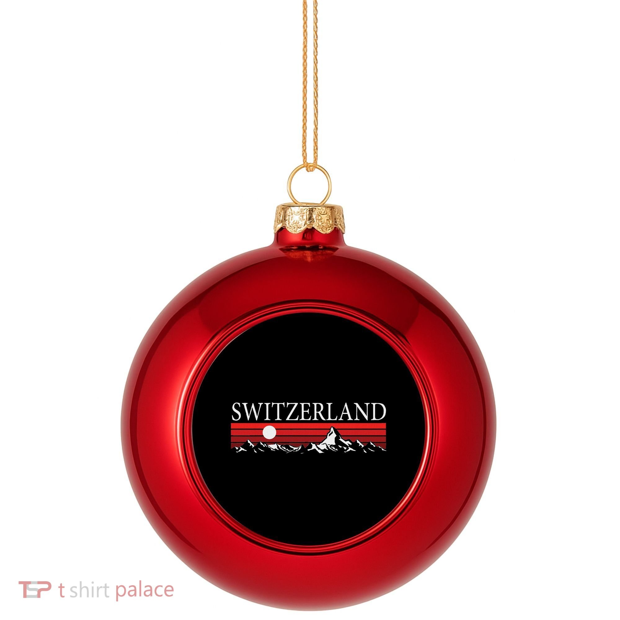 Swiss Alps And Red Sunset Switzerland Mountains Plastic Christmas Ball Ornament