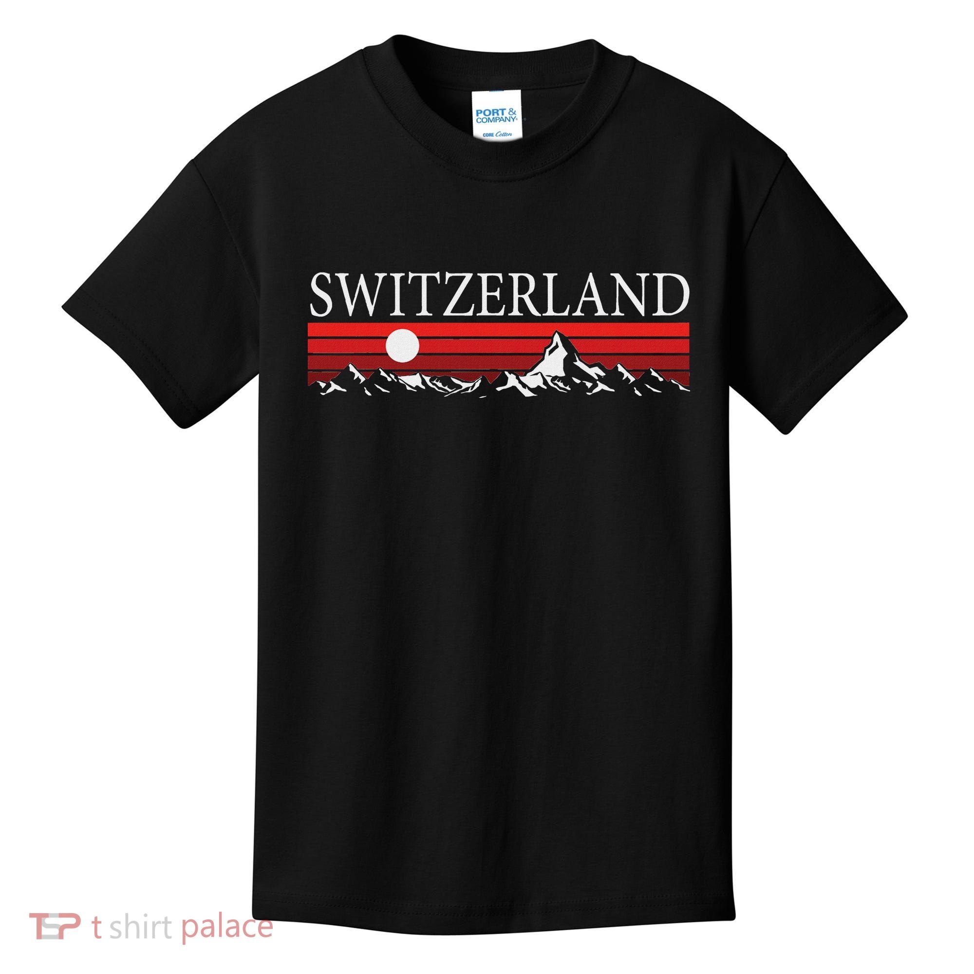 Swiss Alps And Red Sunset Switzerland Mountains Kids T-Shirt
