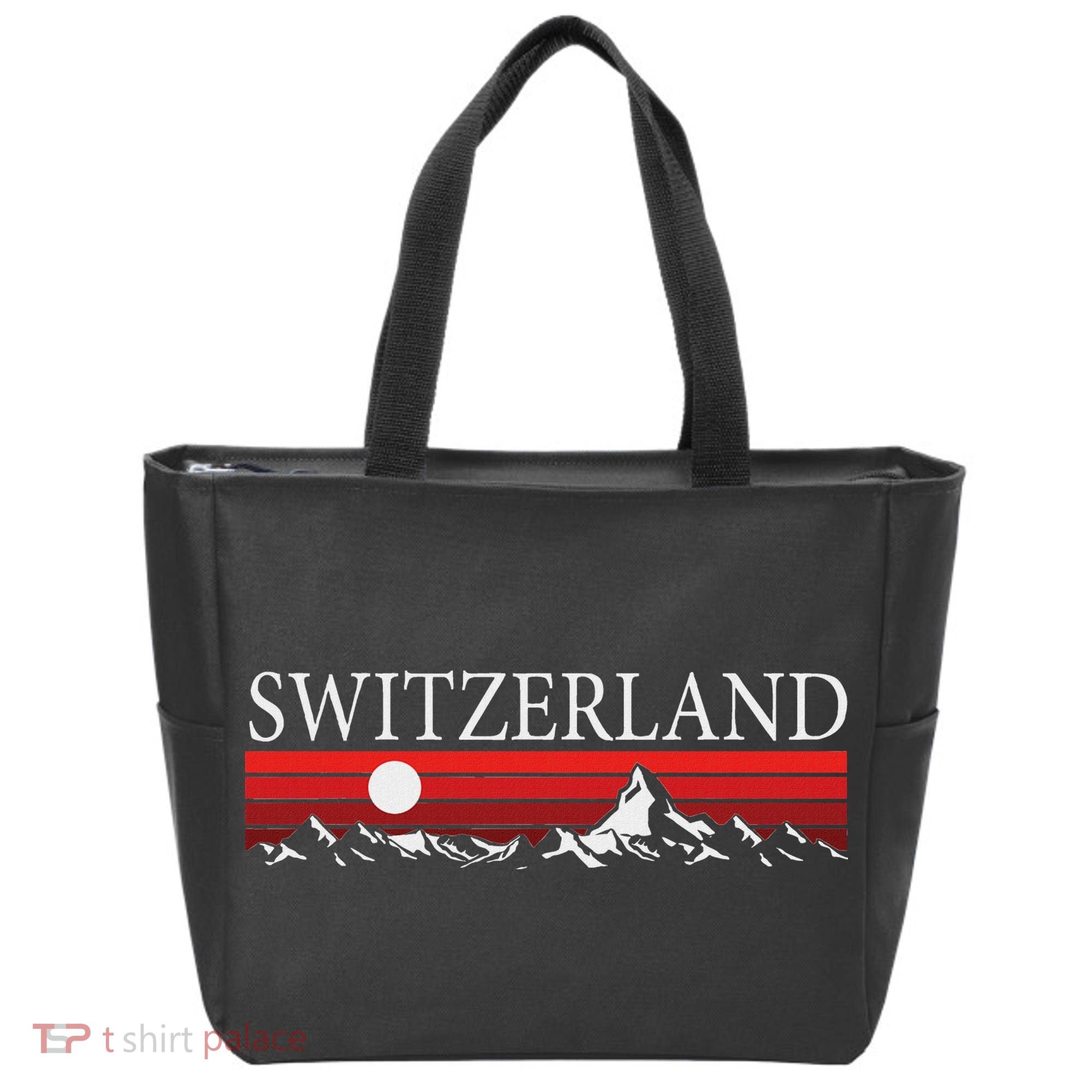 Swiss Alps And Red Sunset Switzerland Mountains Tote Bag