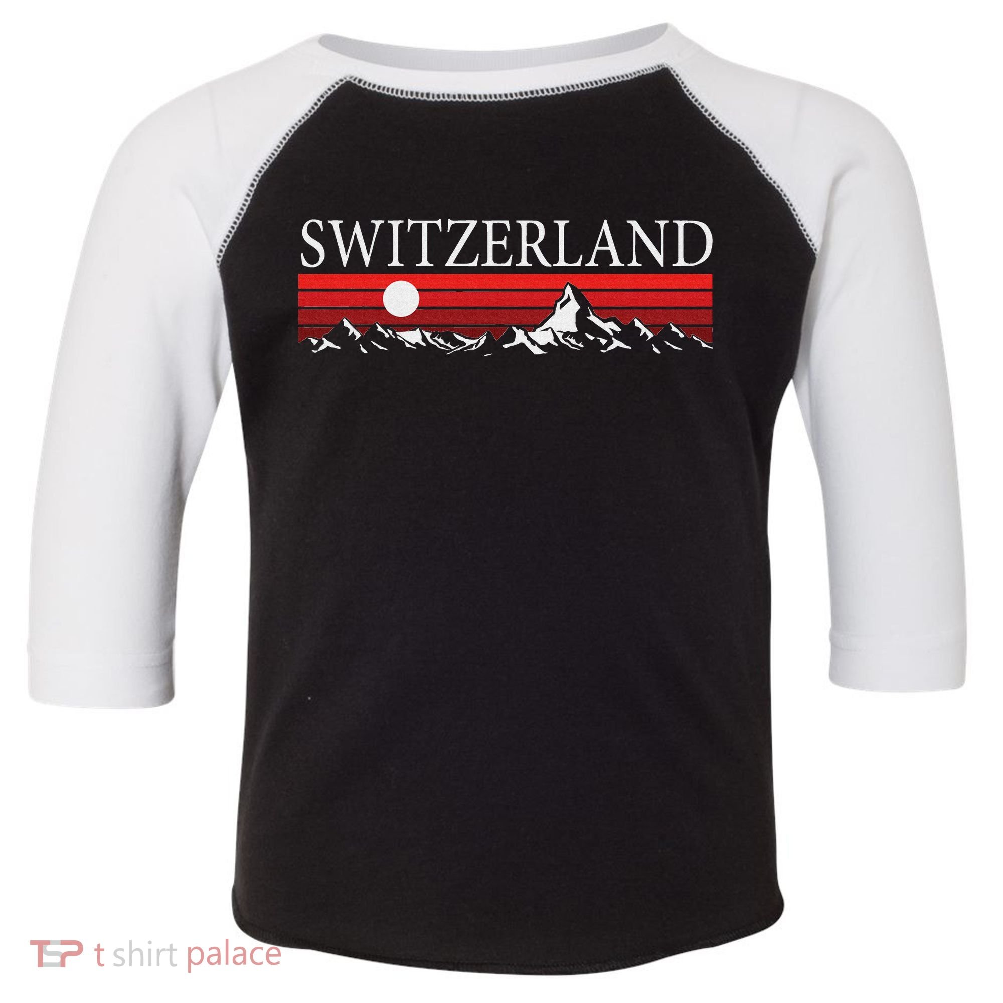Swiss Alps And Red Sunset Switzerland Mountains Toddler Fine Jersey T-Shirt