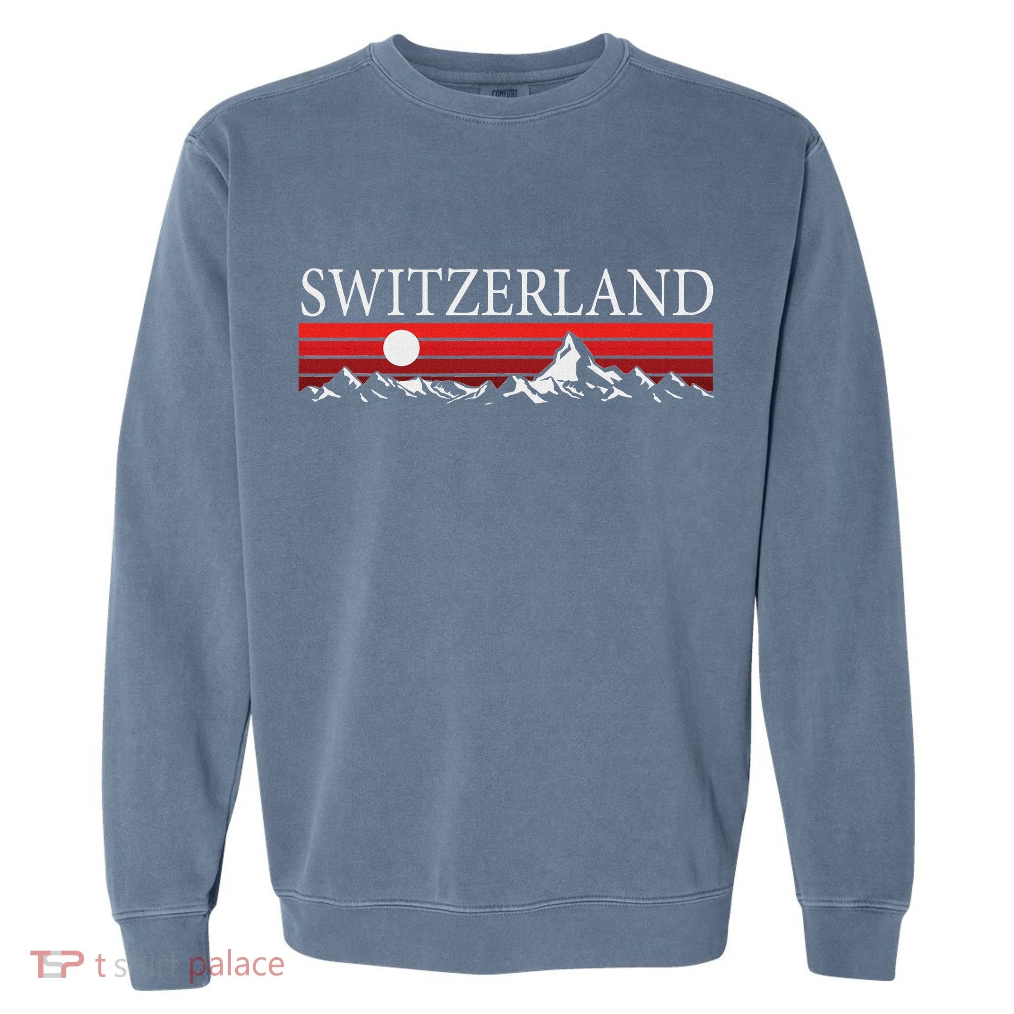 Swiss Alps And Red Sunset Switzerland Mountains Garment-Dyed Sweatshirt