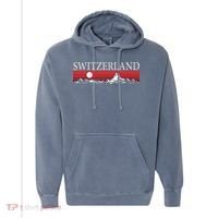 Swiss Alps And Red Sunset Switzerland Mountains Comfort Colors Garment-Dyed Hooded Sweatshirt thumb 0