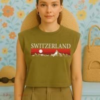Swiss Alps And Red Sunset Switzerland Mountains Garment-Dyed Women's Muscle Tee thumb 4