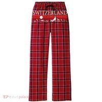 Swiss Alps And Red Sunset Switzerland Mountains Women's Flannel Plaid Pajama Pants thumb 0
