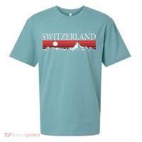 Swiss Alps And Red Sunset Switzerland Mountains Sueded Cloud Jersey T-Shirt thumb 0