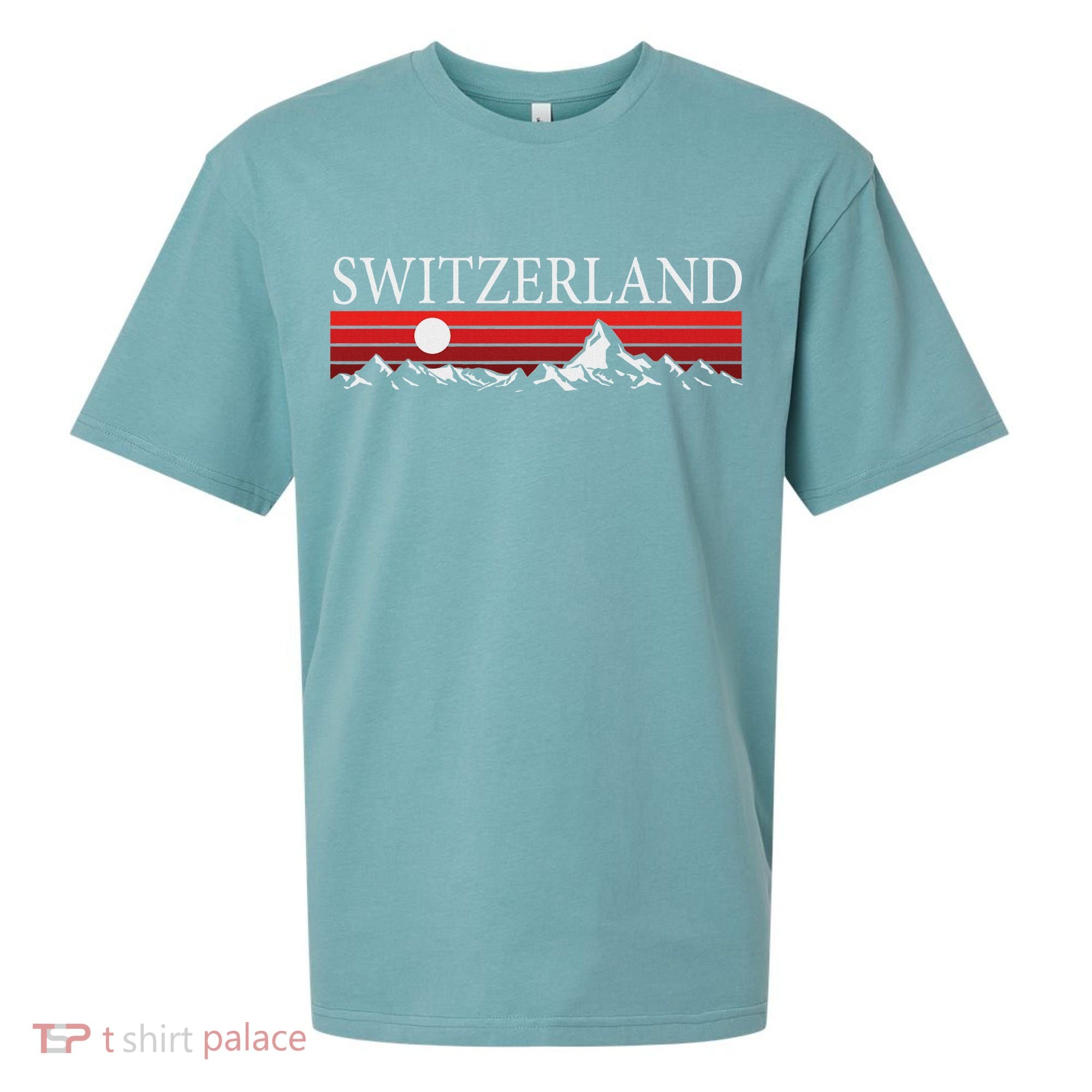 Swiss Alps And Red Sunset Switzerland Mountains Sueded Cloud Jersey T-Shirt