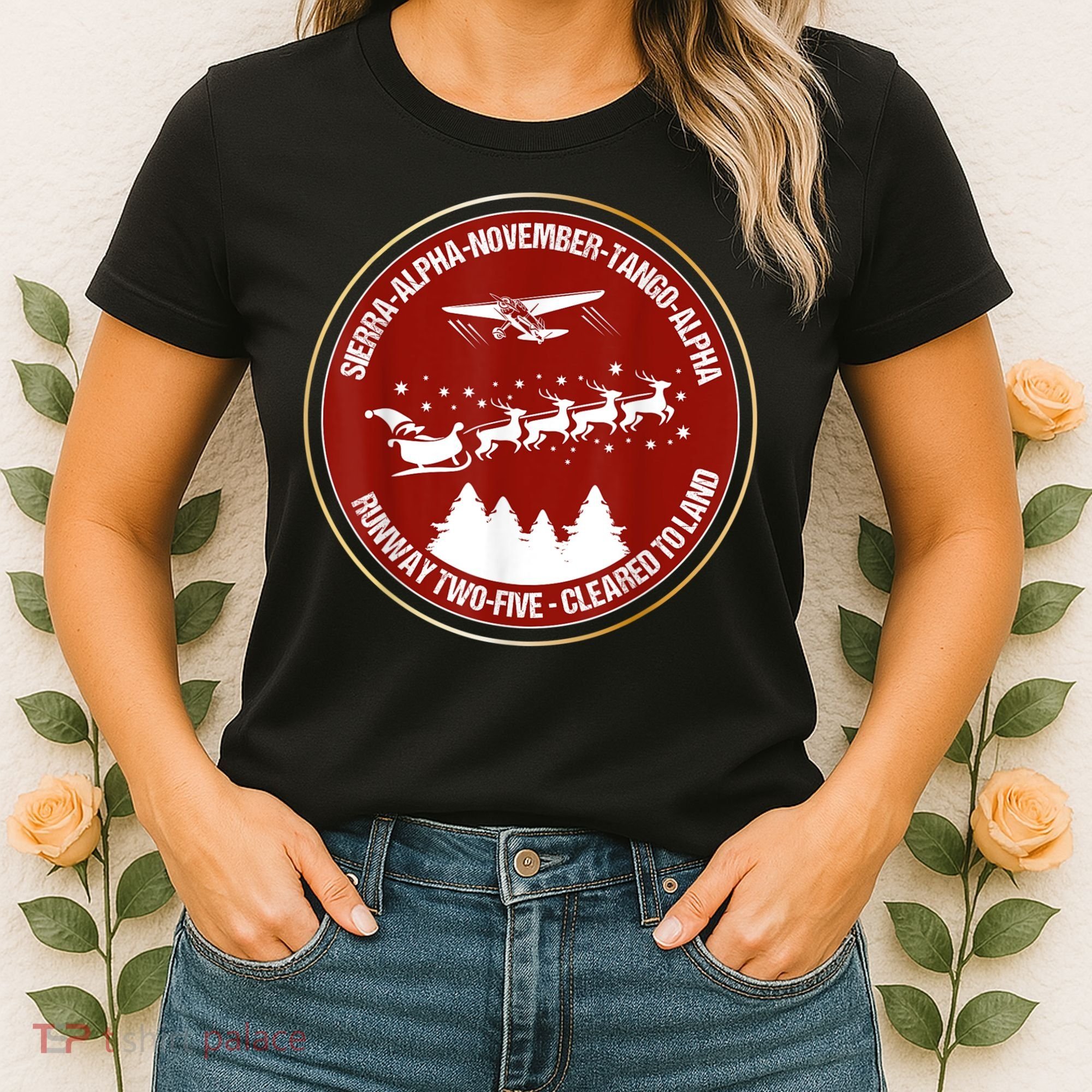 Santa Airlines Aviation Holiday Retro Pilot Christmas Women's T-Shirt