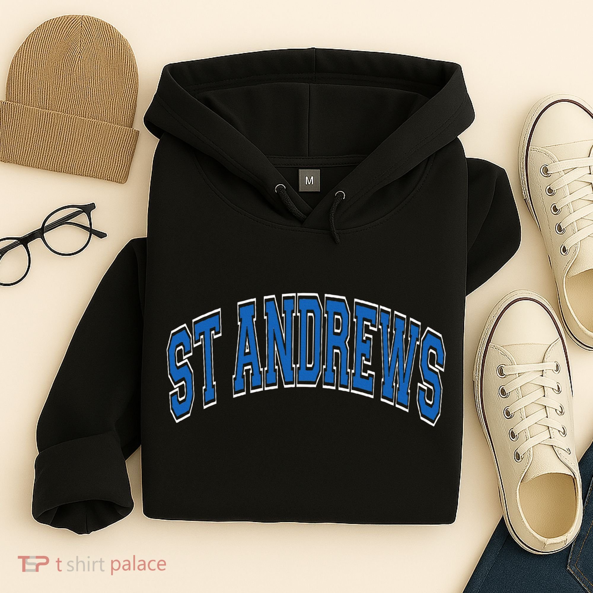 St Andrews Arched Blue Text Hoodie