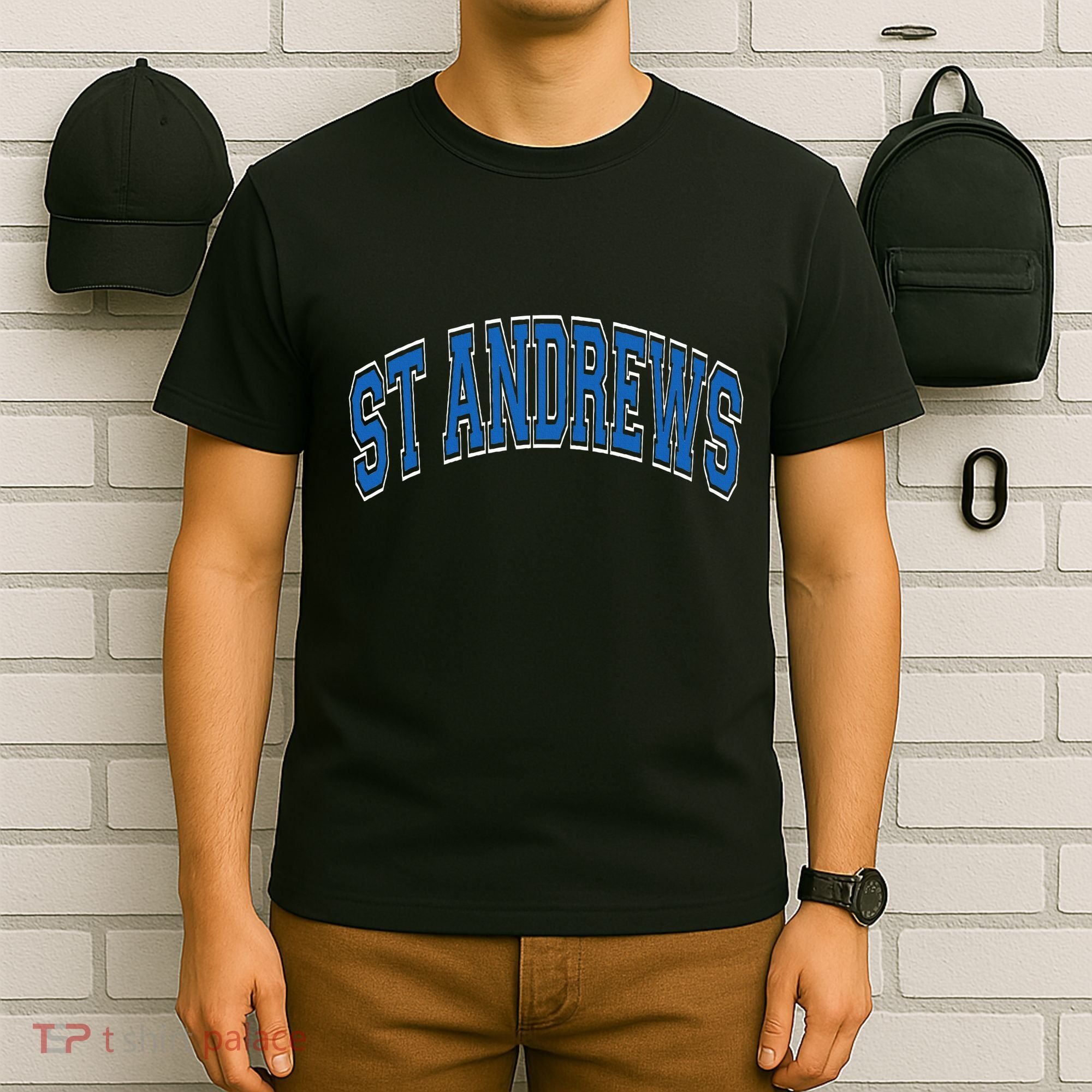St Andrews Arched Blue Text T-Shirt
