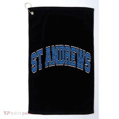 St Andrews Arched Blue Text Golf Towel
