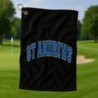 St Andrews Arched Blue Text Golf Towel thumb 1