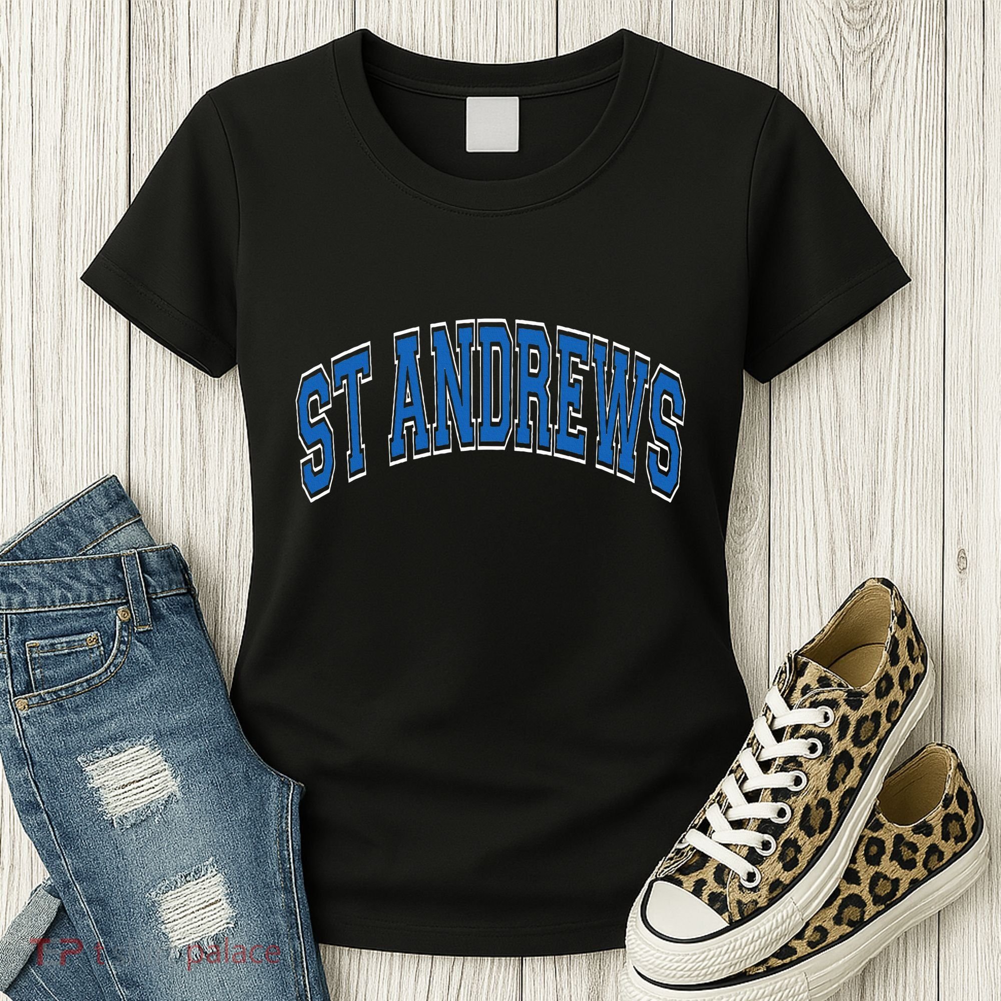 St Andrews Arched Blue Text Women's T-Shirt