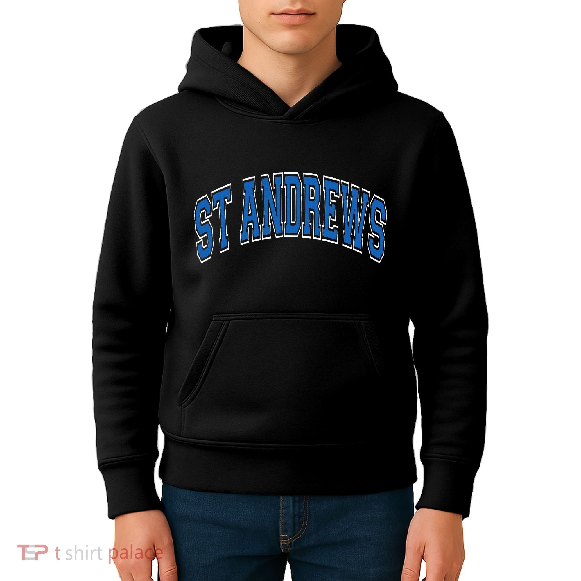 St Andrews Arched Blue Text Kids Hoodie