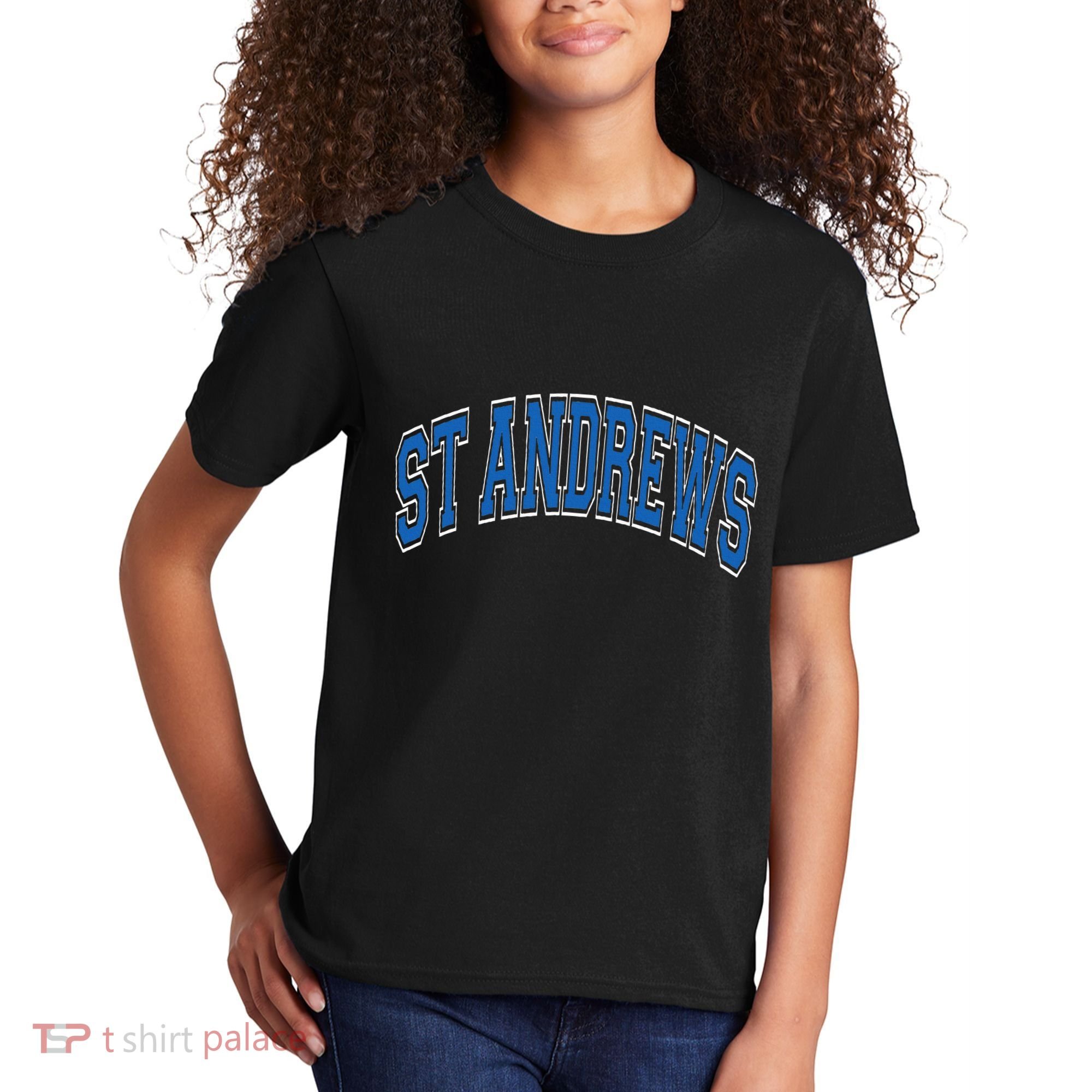 St Andrews Arched Blue Text Kids T-Shirt