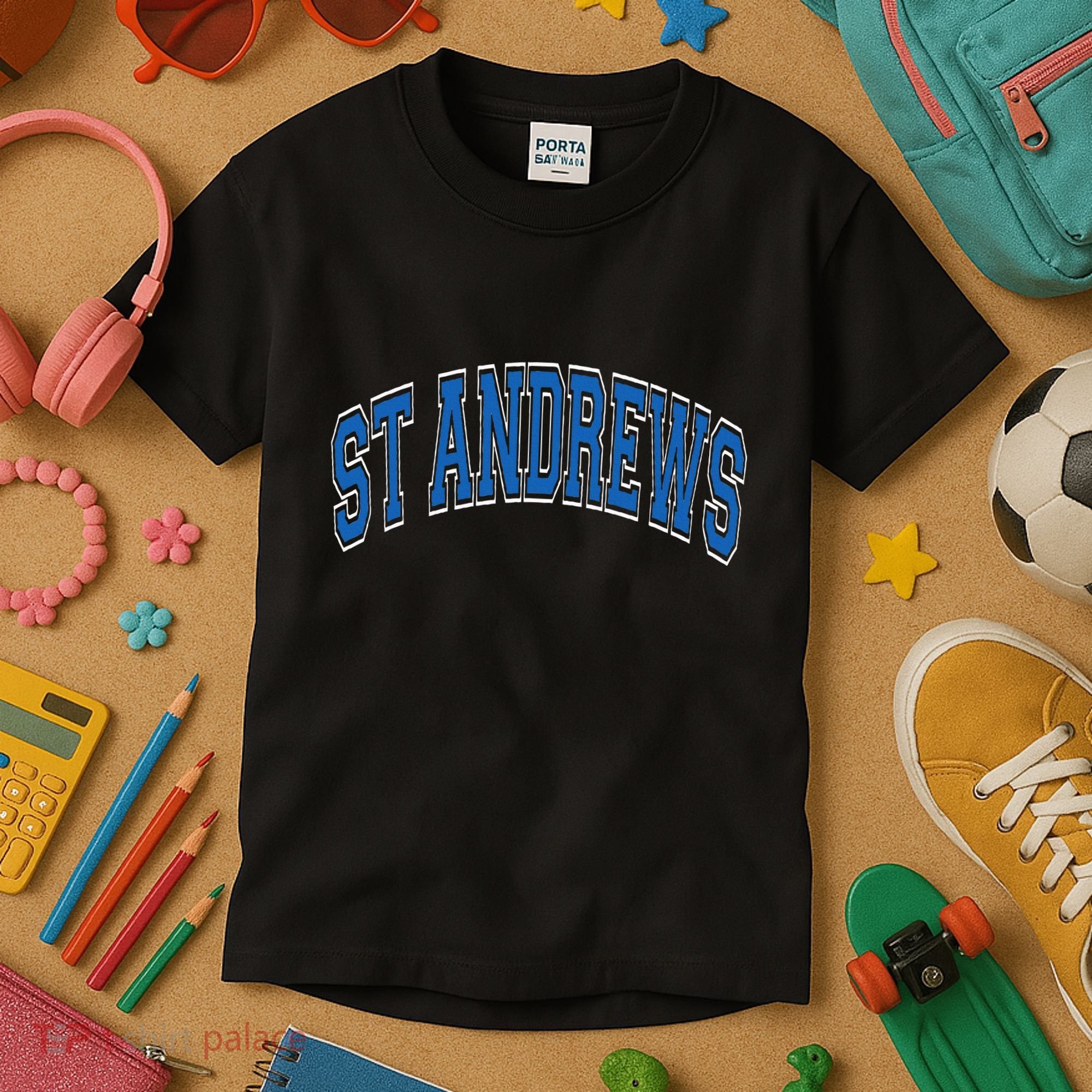 St Andrews Arched Blue Text Kids T-Shirt