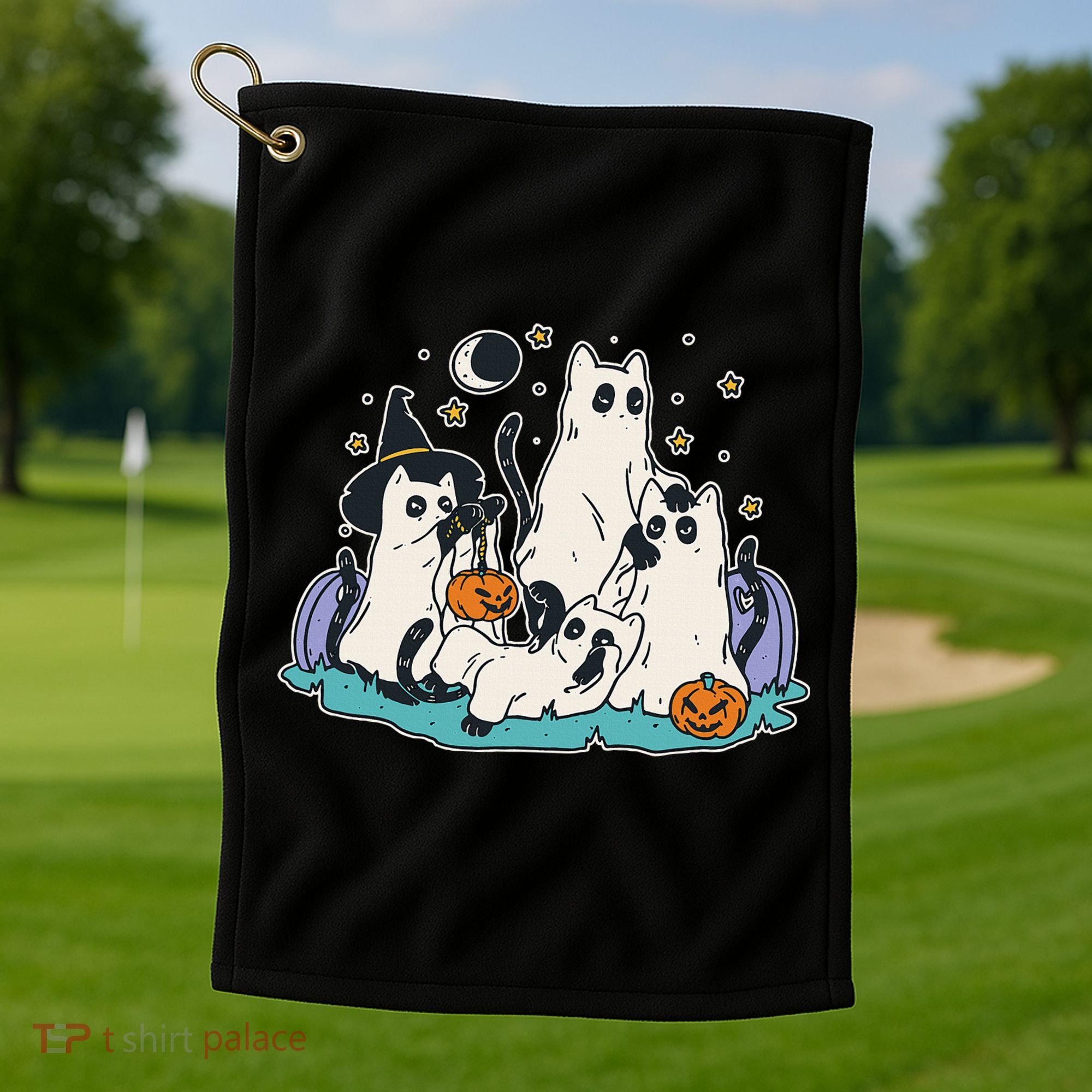 Spooky and Adorable Black Cat Halloween Costumes Golf Towel