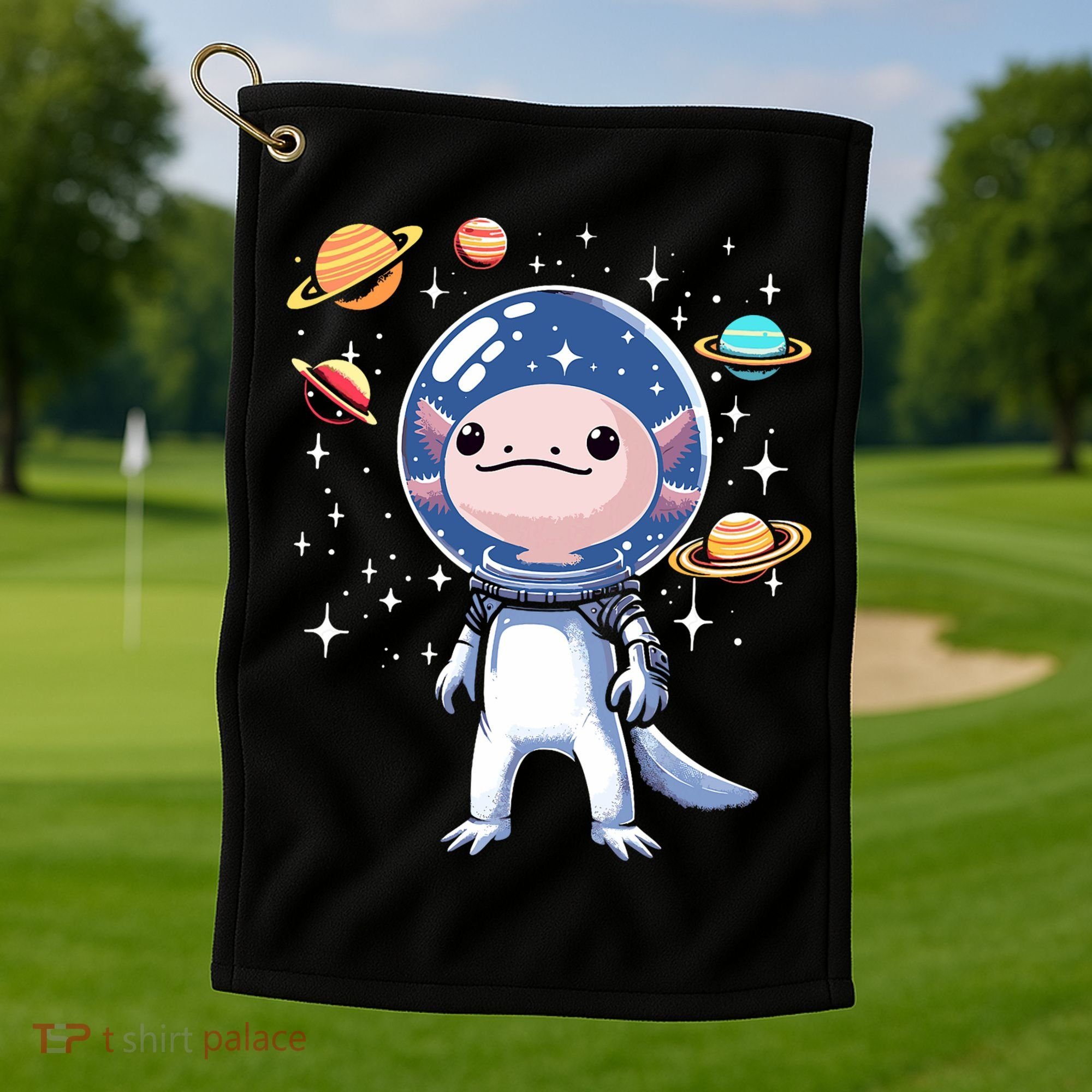 Space Axolotl Astronaut Planet Space Aesthetic Goth  Golf Towel