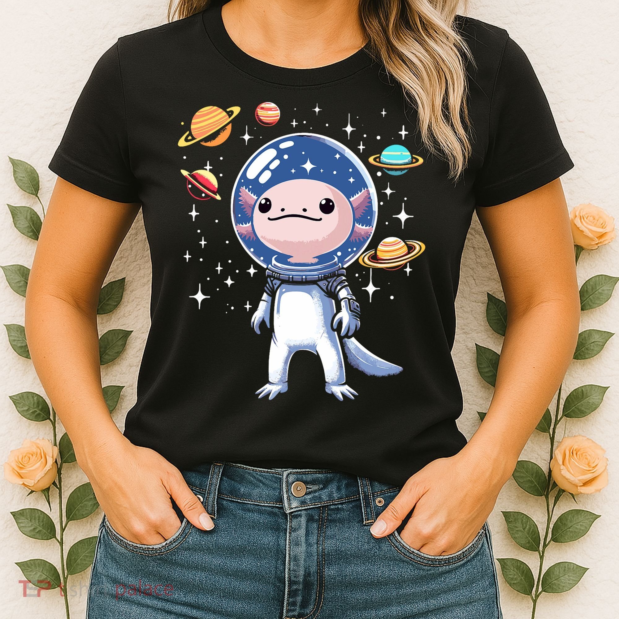 Space Axolotl Astronaut Planet Space Aesthetic Goth  Women's T-Shirt