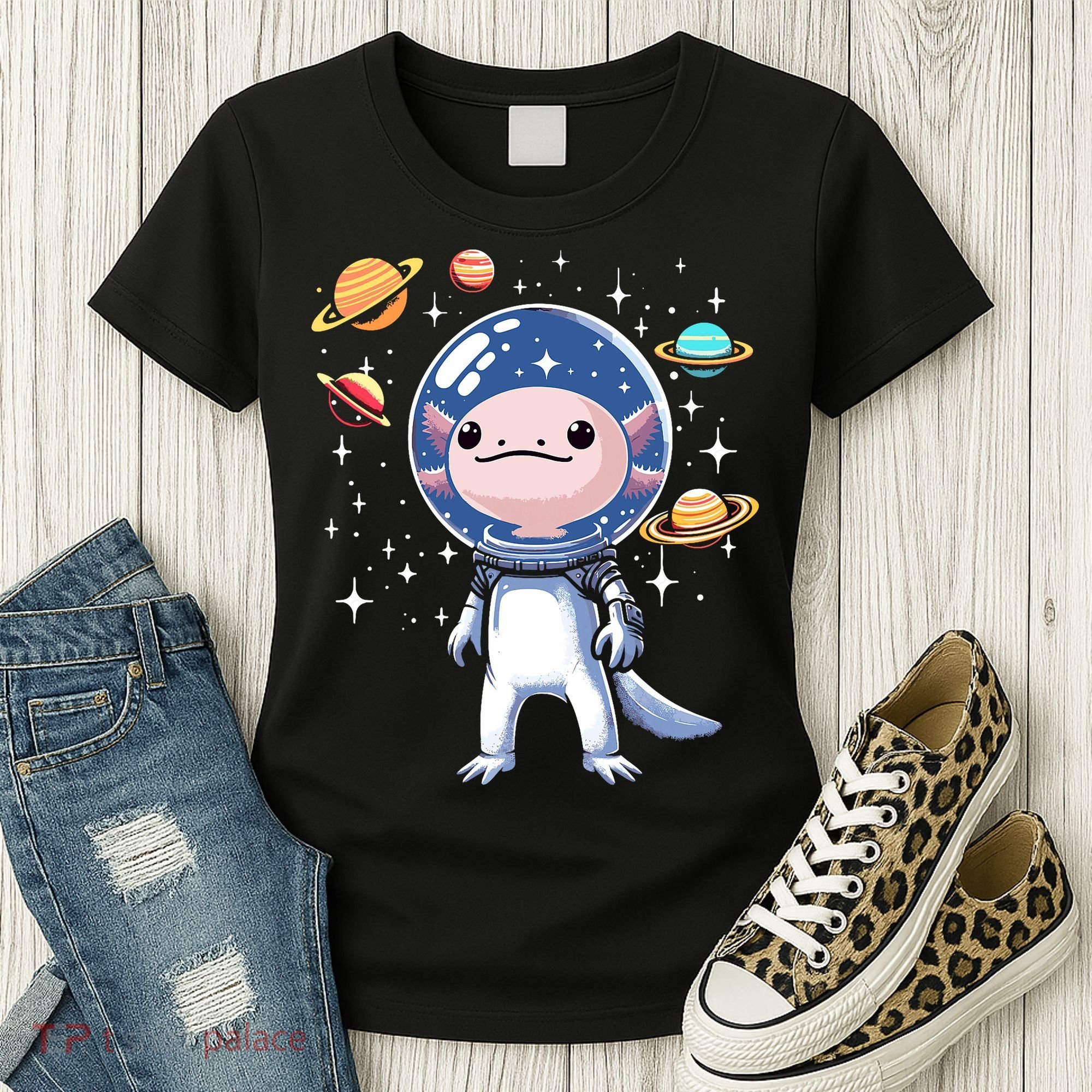 Space Axolotl Astronaut Planet Space Aesthetic Goth  Women's T-Shirt