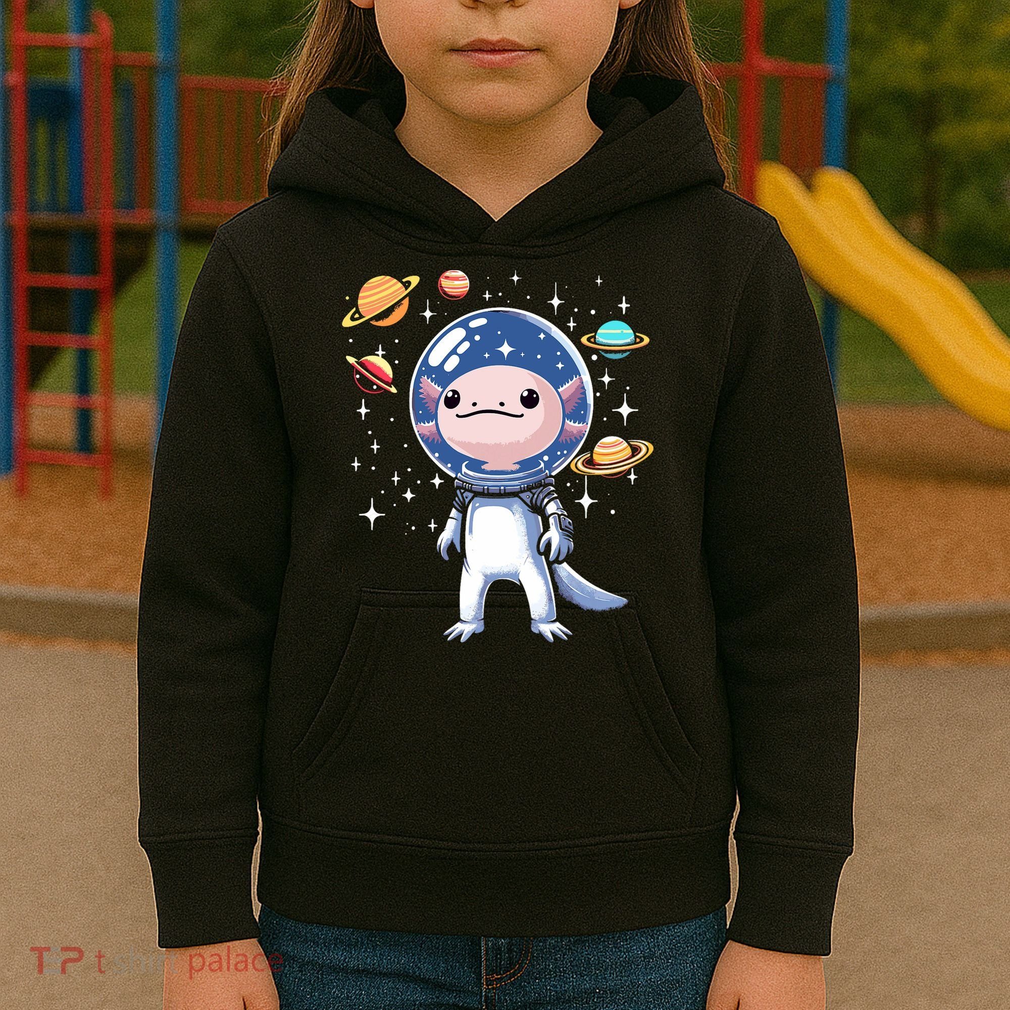 Space Axolotl Astronaut Planet Space Aesthetic Goth  Kids Hoodie