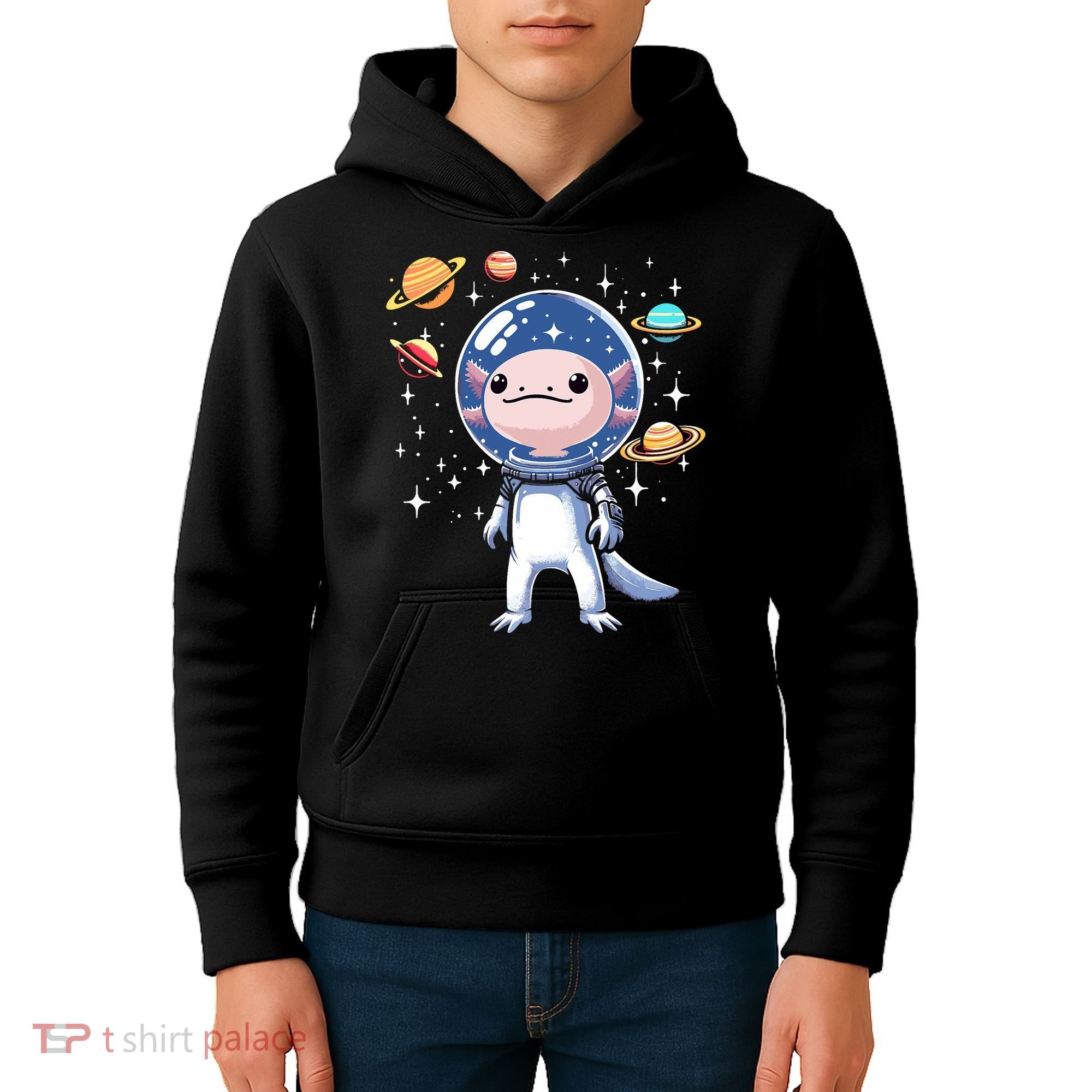 Space Axolotl Astronaut Planet Space Aesthetic Goth  Kids Hoodie