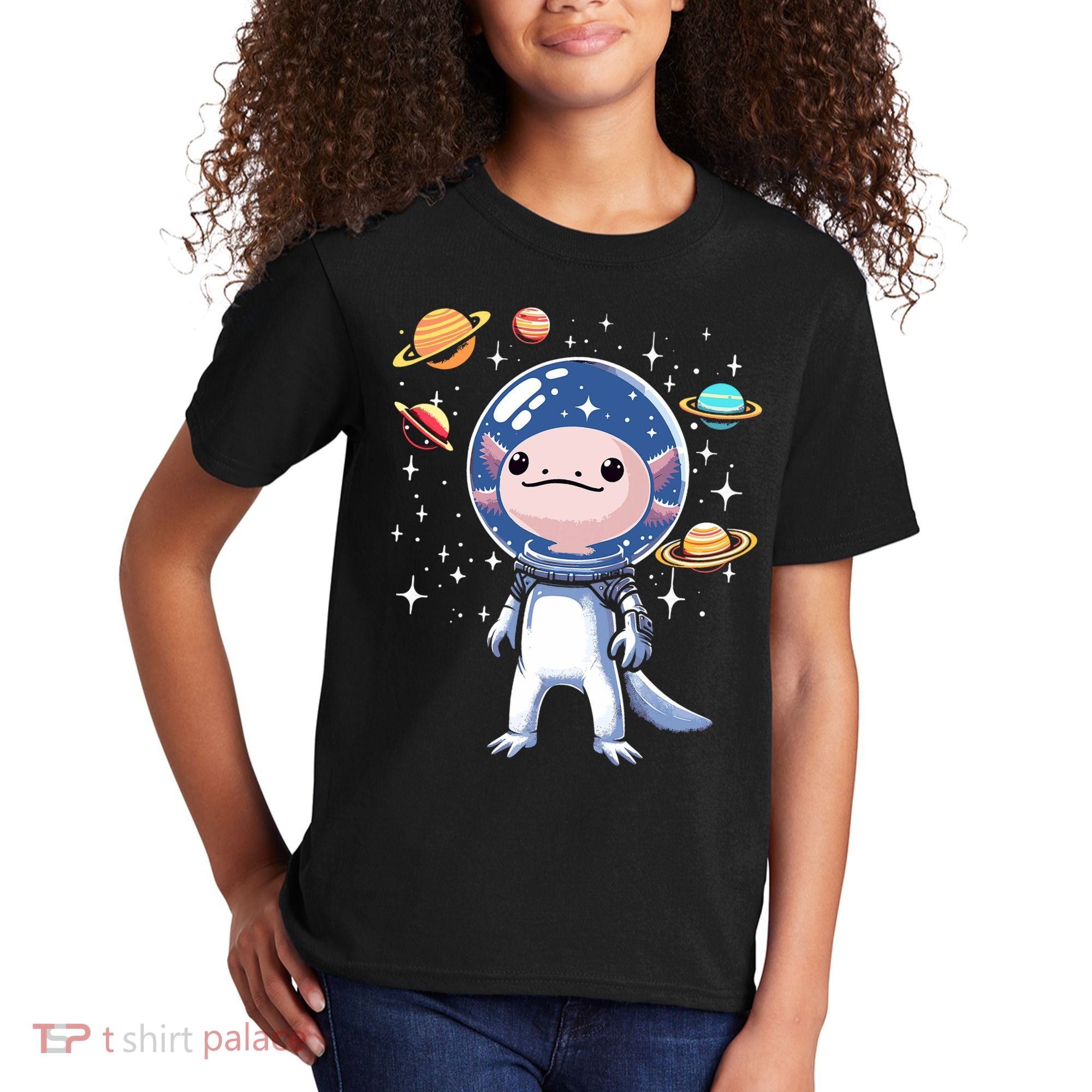 Space Axolotl Astronaut Planet Space Aesthetic Goth  Kids T-Shirt