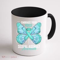 Sexual Assault Awareness Month Butterfly Teal Ribbon Gift Coffee Mug thumb 1